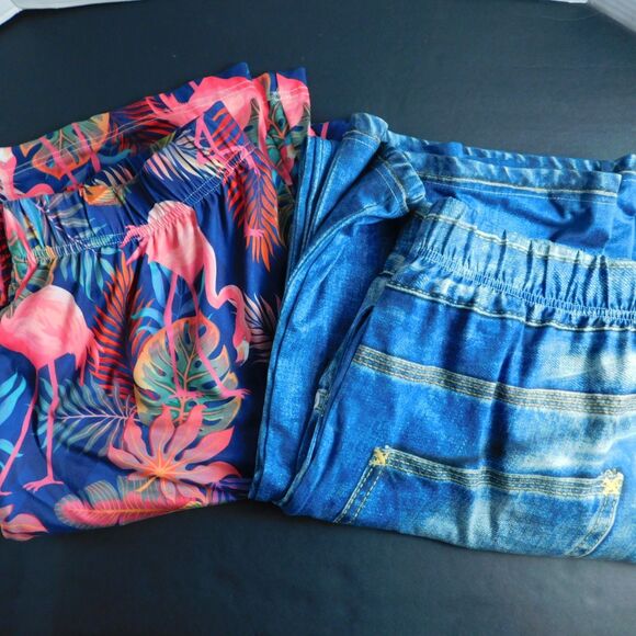 Brief Insanity Lounge Pants XL Lof of 2 Denim Flamingos Pull-On Elastic Comfort - Picture 10 of 10